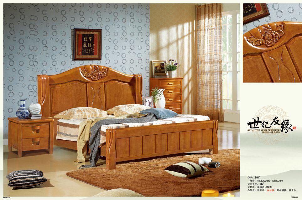 供應世紀友緣801#橡木床,實木床圖片_高清圖_細節圖-南康華安家具廠